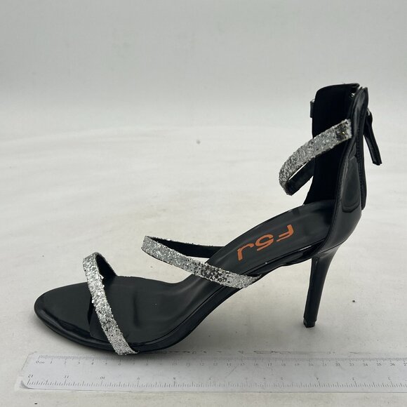 FSJ Black Rhinestone Ankle Strap Stiletto High Heel Back Zipper Sandals - Picture 2 of 7